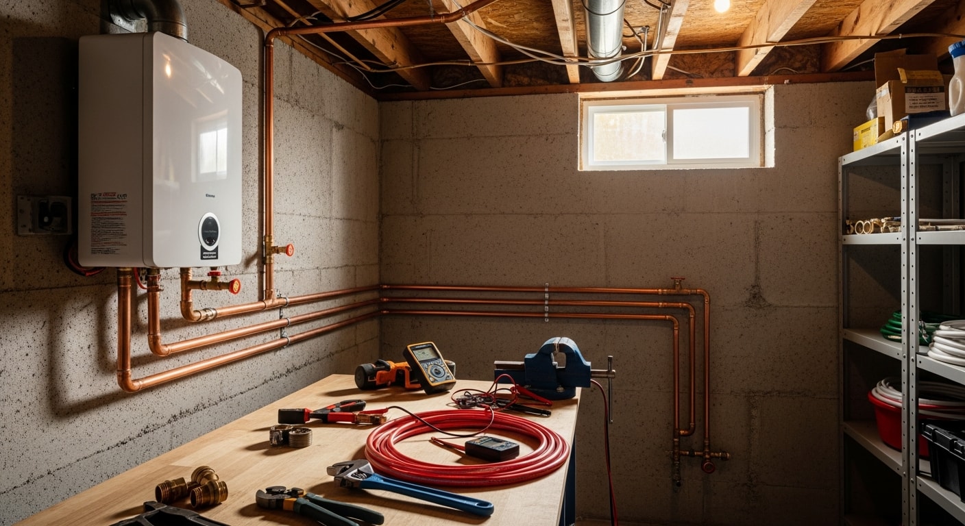 Professional plumber working on residential plumbing system