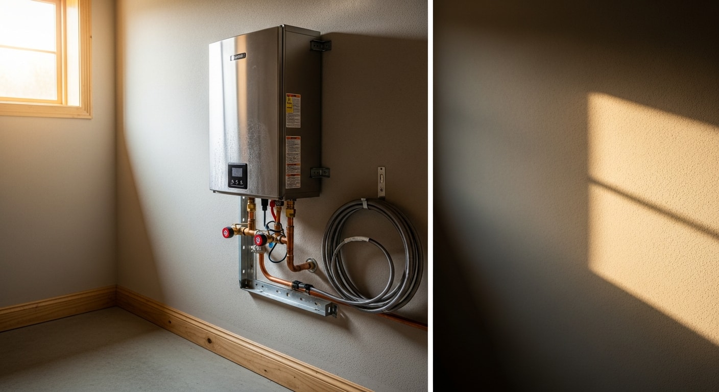 Technician installing a new water heater in a home